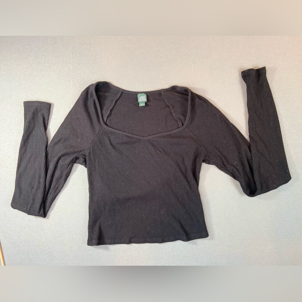 wild fable Black Ribbed Long Sleeve Square Neck Top